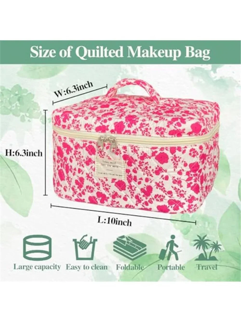 Quilted Floral Makeup Bag Cotton Cosmetic Toiletry Travel Organizer Pouch Large